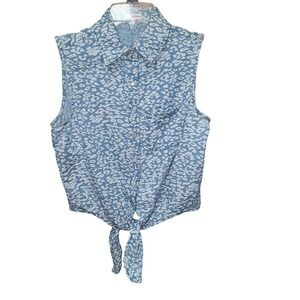 Vtg Bongo M Sleeveless Cotton Crop Top‎ Tie-Front Collar Summer Vacay Beach Y2K